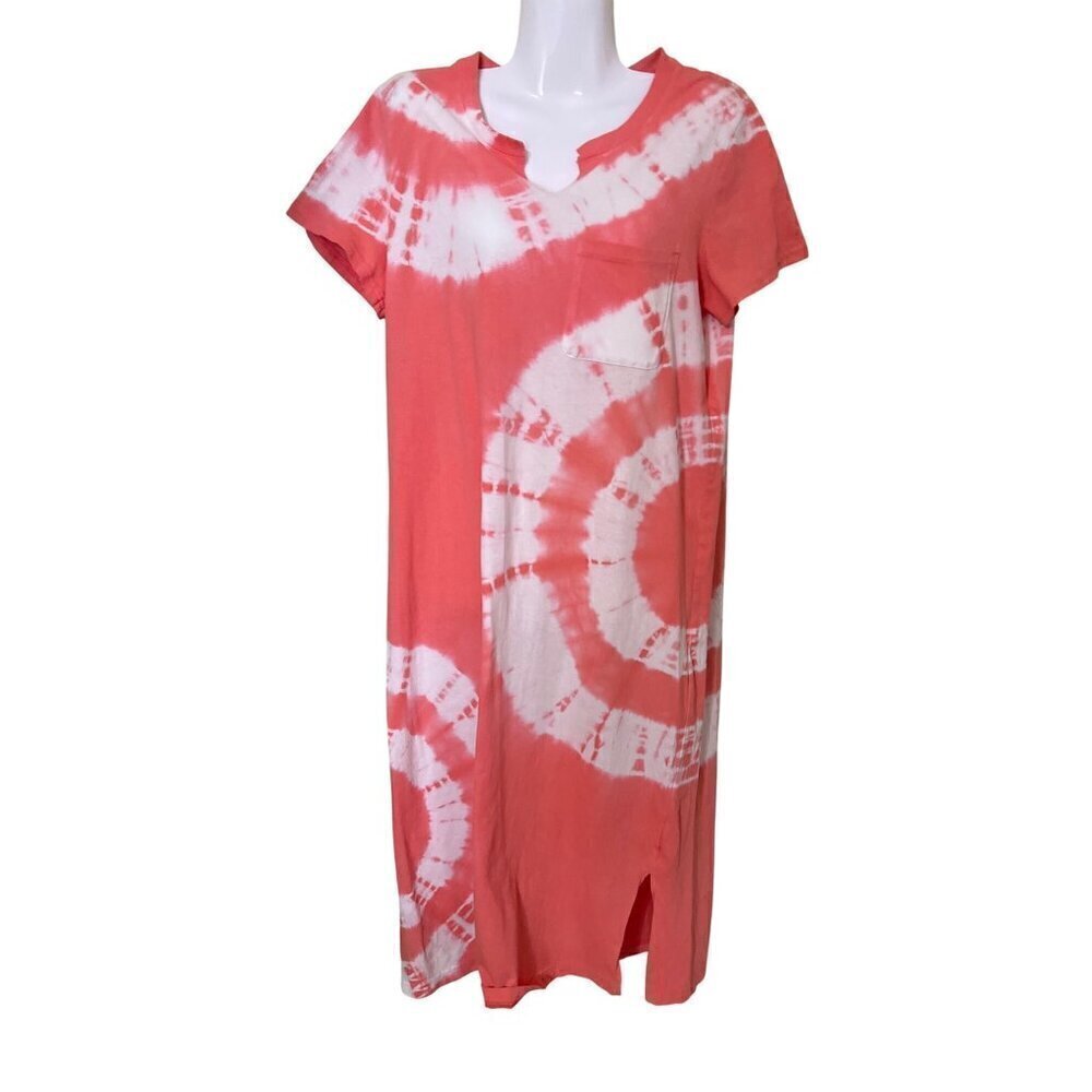 Time And Tru Coral & White Tie-Dye Dress M (8-10) Boho Hippie‎